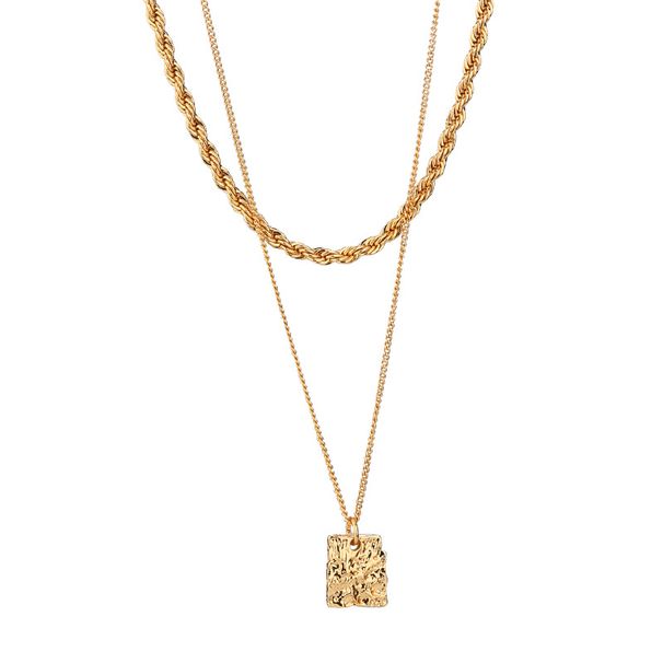 Collana con ciondolo geometrico semplice placcato oro in rame, collana intrecciata alla moda da donna, a doppio strato_voghion.com
