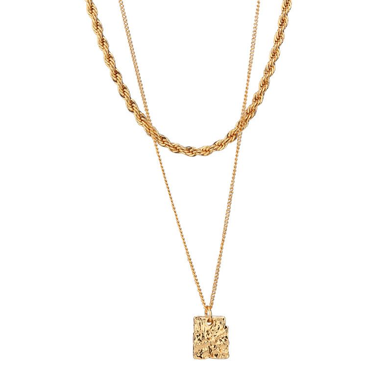 Copper Plated Gold Simple Geometric Pendant Double Layer Gold Necklace Braided Trendy Women's Necklace_voghion.com