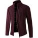 Men's Clothing men's jacket stand collar youth plus velvet thickened coat men's sweater casual twisted flower knitted cardigan top_voghion.com