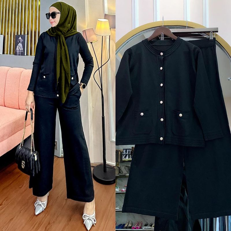 Women's Clothing autumn and winter new wide leg pants Muslim knitted suit_voghion.com