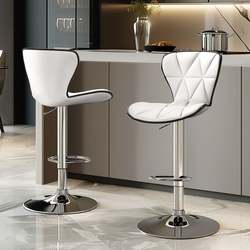 Bar Stools Set Of 2, Swivel Adjustable Counter Height Barstools With Back And PU Leather-White_voghion.com
