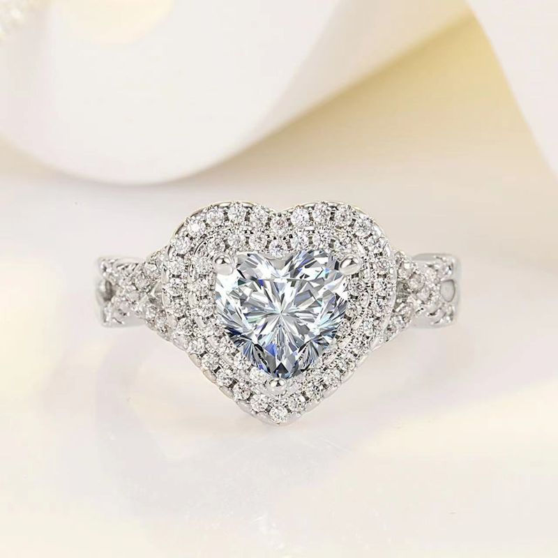Full Diamond Luxury Micro Set Heart shaped Engagement Ring_voghion.com