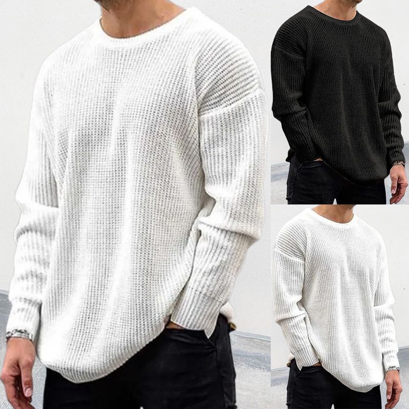 Herren neuer Herbst- und Winterstrickwaren einfarbiger Langarmpullover mit Rundhalsausschnitt_voghion.com