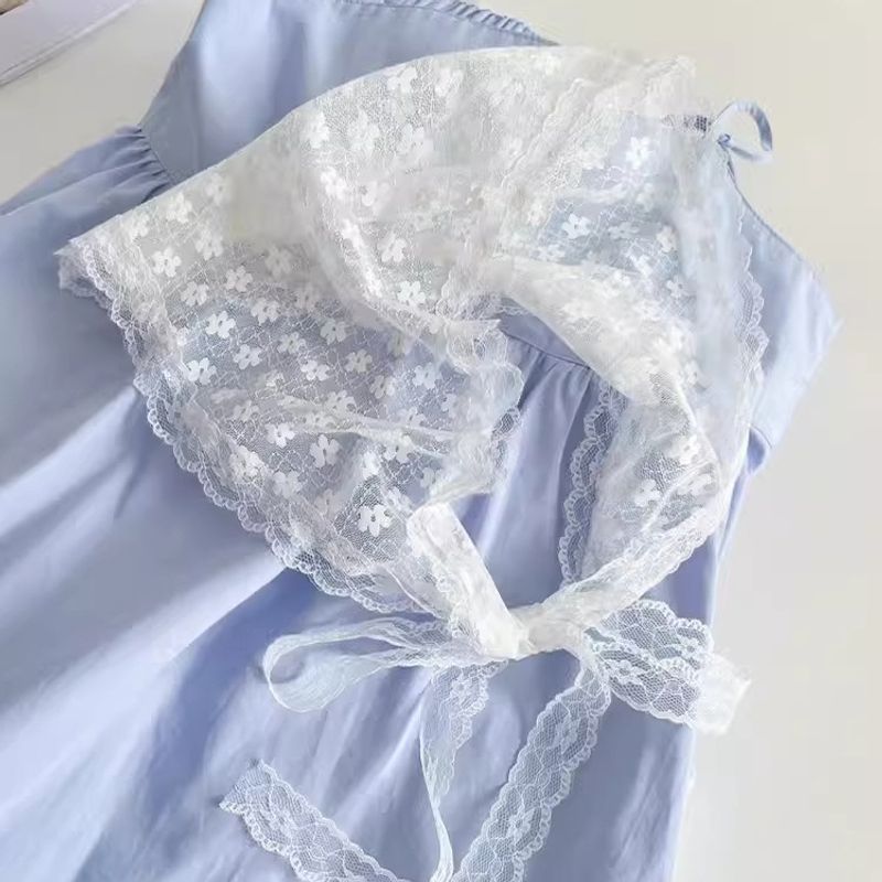 Zhao Rusi tāds pats stils ~ Franču mežģīņu ziedu galvas lakats Sieviešu matu saite ar zīda šalli Plāna foto Baotou trīsstūrveida šalle_voghion.com