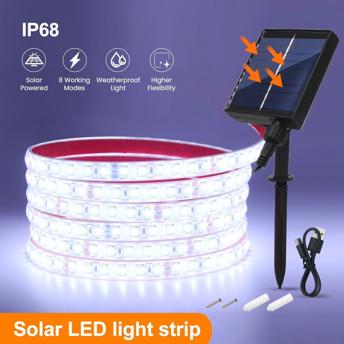 Solar LED Strip Light 2835 SMD Light Sensor IP68 Waterproof Garden Rope Lamp UK_voghion.com