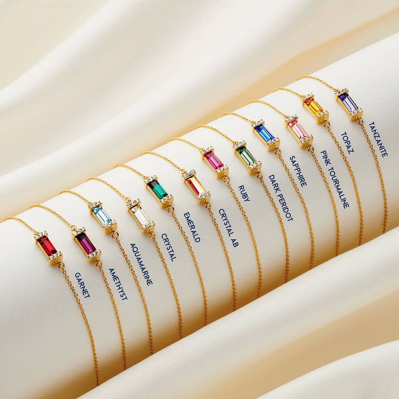 Titanium Steel Rectangular Zircon Bracelet With Alternating Diamonds Birthstone Inlaid On Both Sides, Gold-Plated And_voghion.com