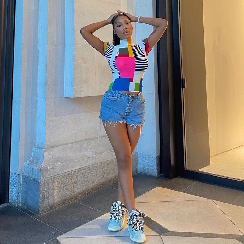 Geometrische Multi Print Crop Tops Streetwear Y2k Baby Tees Damen Sommerkleidung Kurzarm Grafik T-Shirts D17-BB12_voghion.com