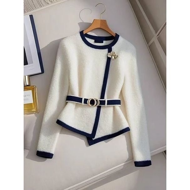 Women's Clothing New autumn style white knitted cardigan top with a niche design and high end waisted sweater coat for women_voghion.com
