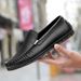 Genuine Leather Men's Shoes Spring Top Layer Cowhide Black Flat Slip-On Loafers Soft Surface Large Size Trendy Brand_voghion.com