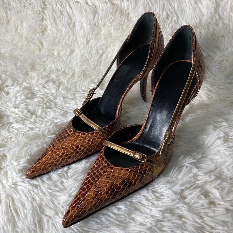 Niche Design Pointed Toe Snakeskin Pattern Women's High Heels_voghion.com