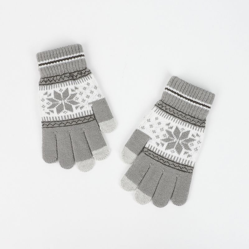 Fashionable Snowflake Warm Touch Screen Gloves Christmas And Winter Velvet Jacquard Knitted Gloves Holiday Gifts_voghion.com