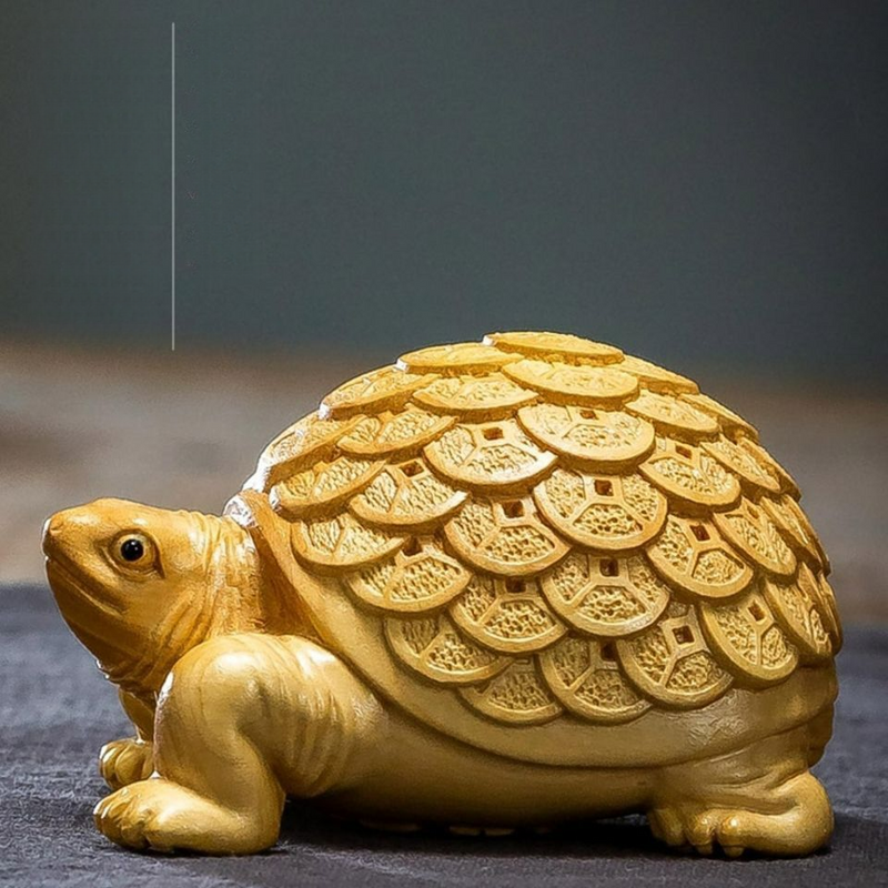 Thuja Holzschnitzerei Reichtum anziehende Gelddrache Schildkröte Holz Handstück Spielzeug Tee Haustier Wohndekoration_voghion.com