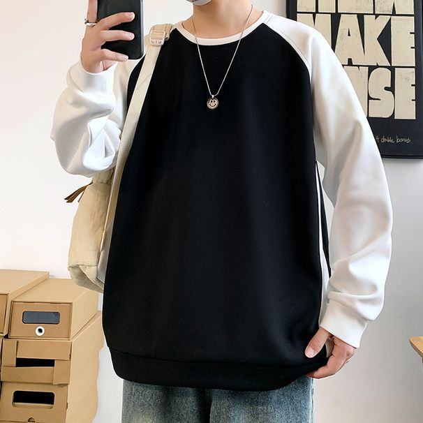 "Sokak Giyimi Kadife Yuvarlak Yaka - Manşetli Kollu Büyük Boy Renk Bloklu Kazak (M-5XL)"_voghion.com