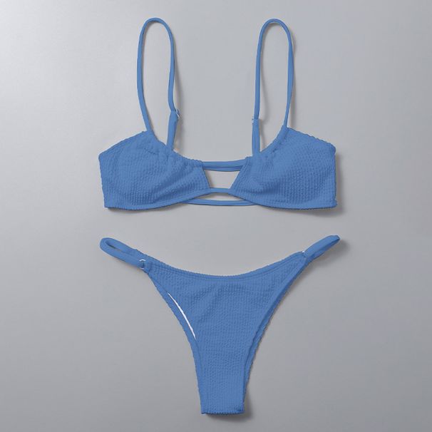 Damenbekleidung Zweiteiliger Badeanzug für Damen, einfarbig, Hosenträger, sexy Tanga-Bikini-Badeanzug_voghion.com