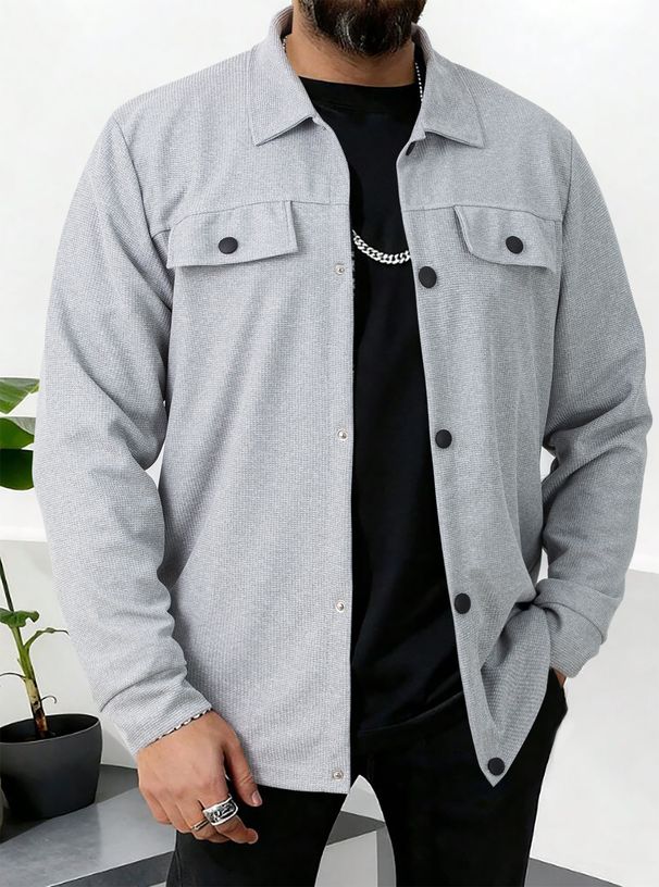 Men's Waffle-Knit Long Sleeve Jacket – Lightweight Casual Open Front Coat With Pockets, Solid Color Loungewear For Fall (S-Xxxl)_voghion.com