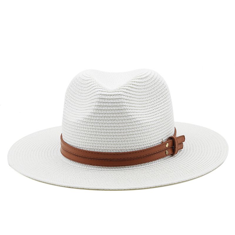 Neu Frühjahr/Sommer Panama Gelb Gürtel Zubehör Gras Gestrickte Geschenk Strand Atmungsaktive Freizeit Jazz Stroh Hut_voghion.com