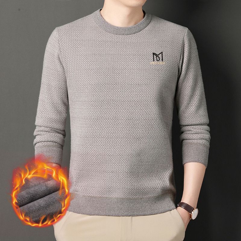 Men's Clothing Plush Sweater Solid Color Winter Youth Mink Thickening Warm Round Neck Knitted Sweater_voghion.com
