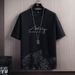 Men's Slim Fit Large Size Sports Two-Piece Set Short-Sleeved T-Shirt Suit Snow Mountain Print _voghion.com