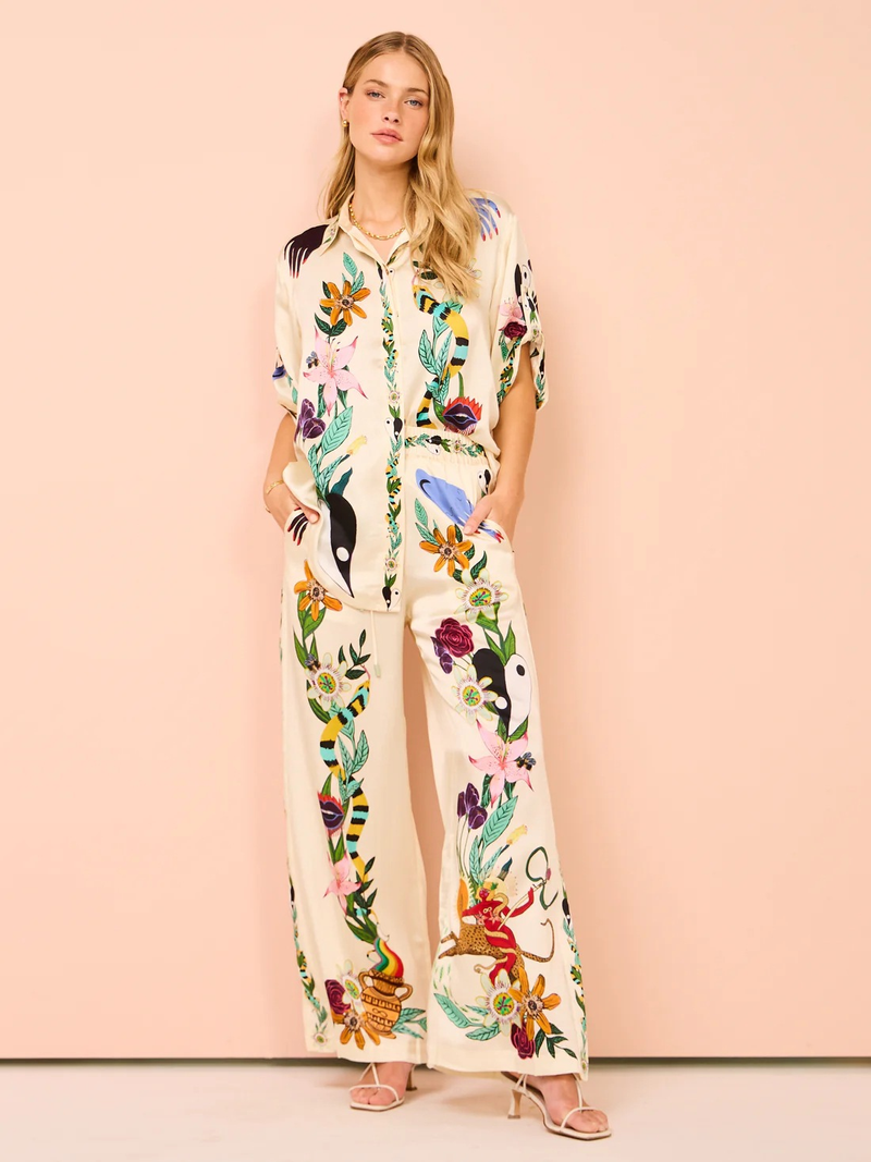 Ladies summer new style printed temperament short-sleeved shirt and trousers two-piece suit_voghion.com