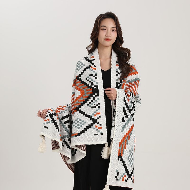 Bufanda femenina tejida de estilo étnico, en el oeste de Sichuan, Xizang, Yunnan, Xinjiang y capa de viaje._voghion.com