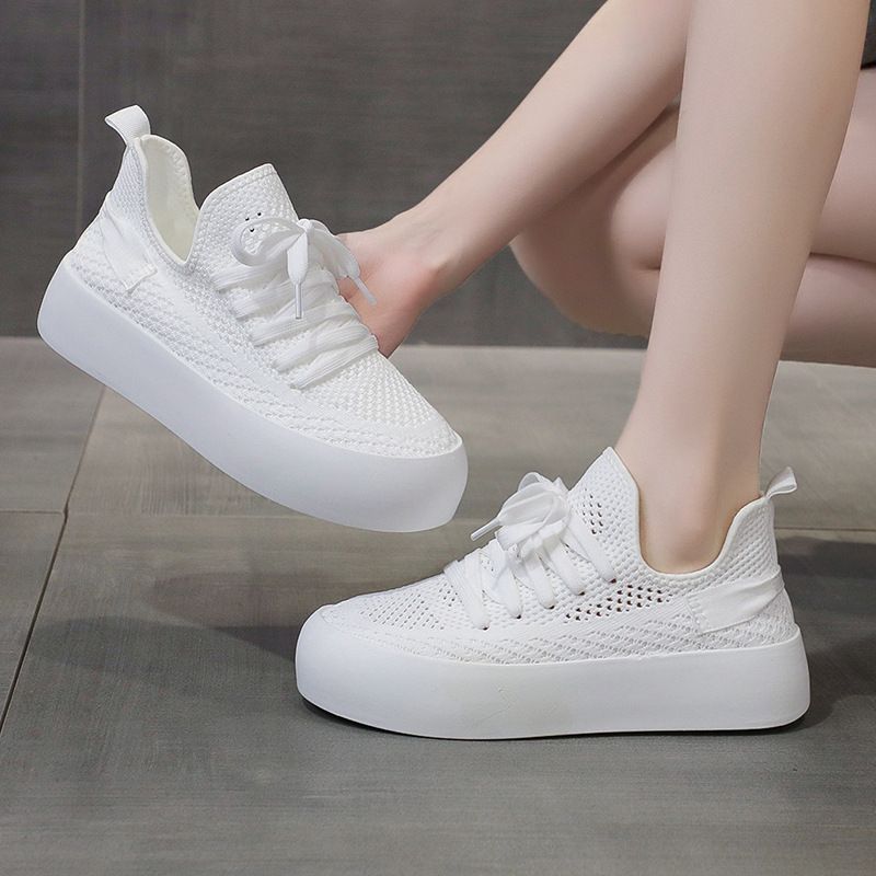 Mesh witte schoenen voor vrouwen 2024 nieuwe zomer dunne mode ademende damesschoenen vliegende geweven dikke zolen casual sportschoenen_voghion.com