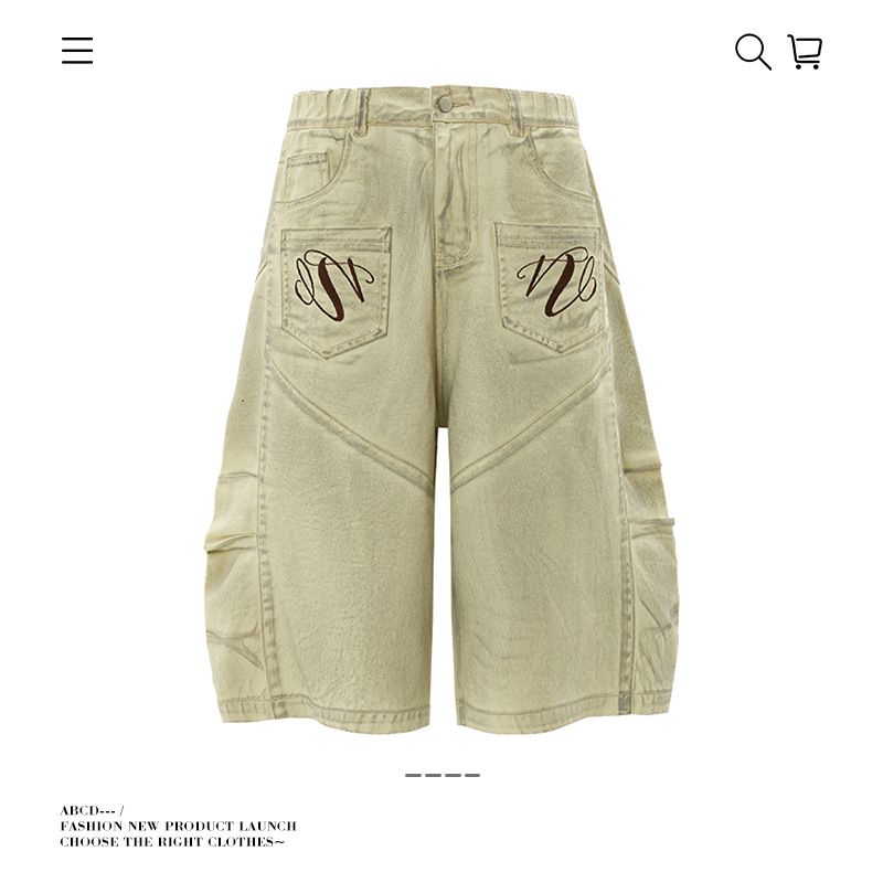 Férfi ruházat Amerikai retró divatmárka Fordított dizájnú piszkos farmer rövidnadrág Férfi és női laza, mosott, kopott, rövidített nadrágok Nyári_voghion.com