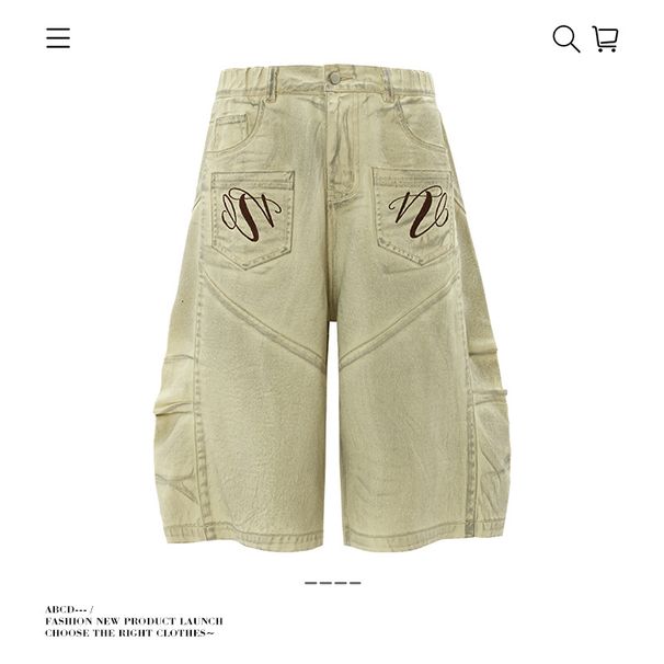Férfi ruházat Amerikai retró divatmárka Fordított dizájnú piszkos farmer rövidnadrág Férfi és női laza, mosott, kopott, rövidített nadrágok Nyári_voghion.com