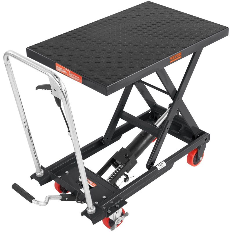 VEVOR Hydraulic Lift Table Cart, 500lbs Capacity 28.5" Lifting Height, Manual Single Scissor Lift Table With 4 Wheels And Non-slip Pad, Hydraulic Scissor Cart For Material Handling, Black_voghion.com