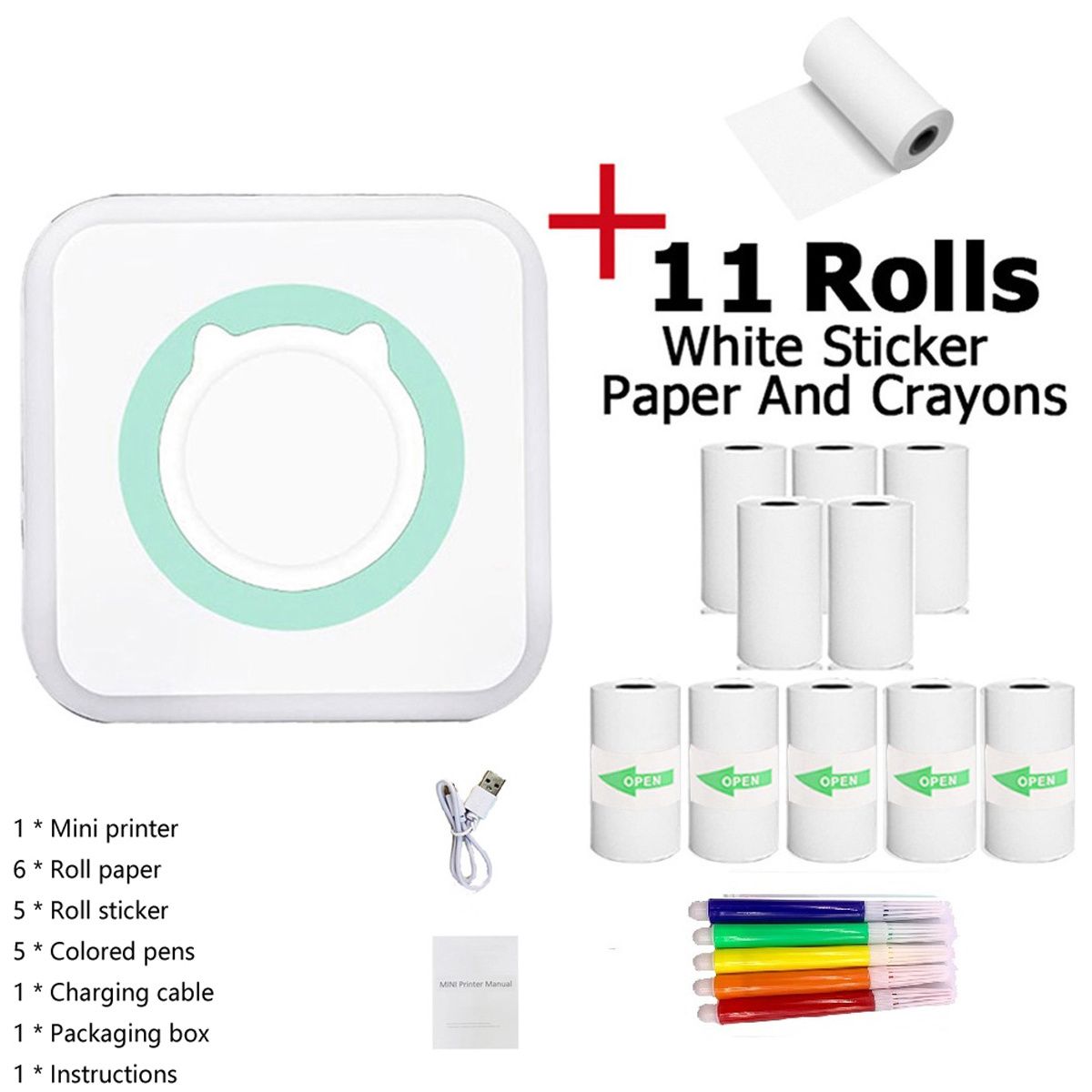 Mini imprimante de poche, imprimante thermique sans fil BT pour photos, reçus, notes, mémos, étiquettes, codes QR, imprimante cadeau portable sans encre pour téléphones iOS et Android_voghion.com