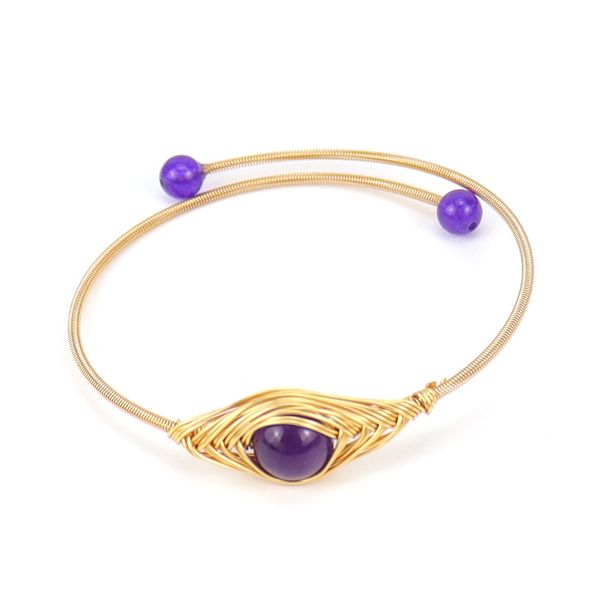 New Handmade Wire Wrapped Gold Agate Bead Open Simple Devil's Eye Bracelet B44_voghion.com