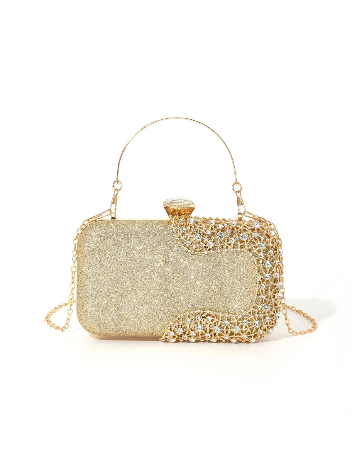 Pochette da sera con diamanti per donna, borsa da sposa, mini borsa a tracolla con catena, piccola borsa da festa con fiori traforati e cristalli_voghion.com