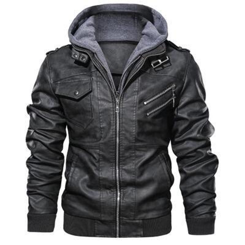 Suitable For All Seasons Slim Fit Zipper PU Autumn Men's Leather Jacket Coat Black_voghion.com