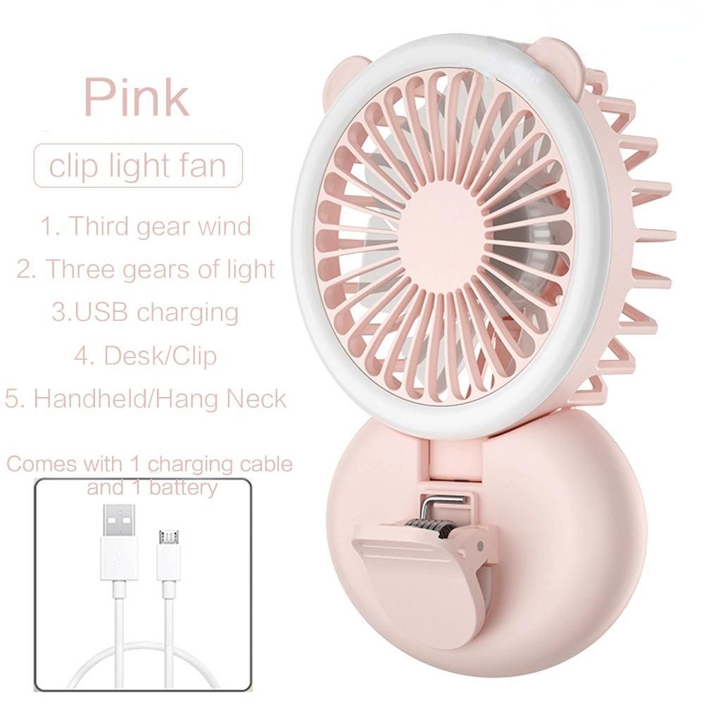 Ventilatore portatile con luce di riempimento, portatile, da appendere al collo, creativo, pieghevole, mini, da tavolo, USB, piccolo ventilatore_voghion.com