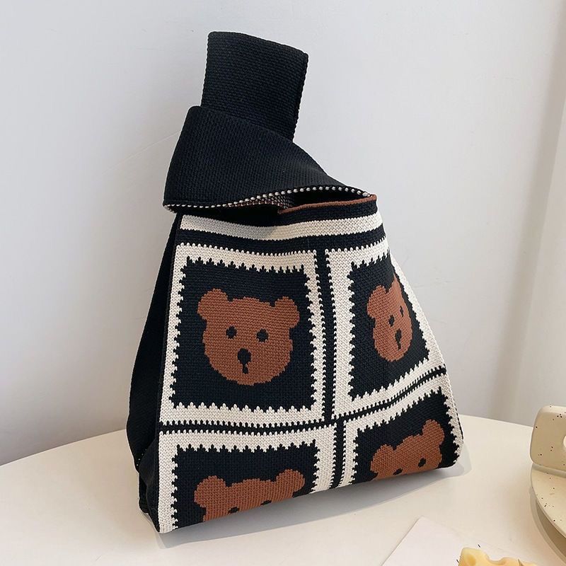 Neue süße Handheld-Netzwerk-Promi-Handheld-Panda-Geschenkhandtasche mit großer Kapazität, gewebte Armbandtasche_voghion.com