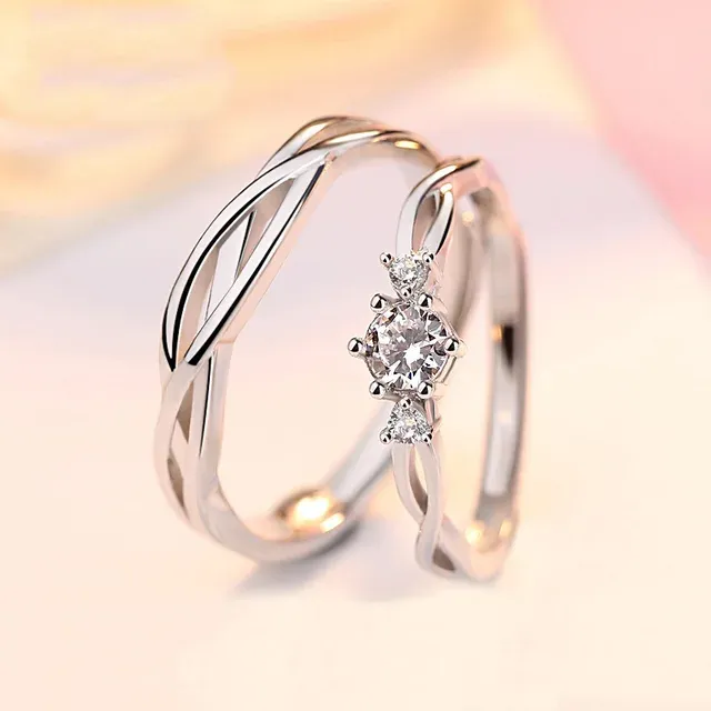 AAA Zirkon Paar gepaart für Frauen Männer Blumenkrone Vorschlag Versprechen verstellbare Ringe Hochzeitstag Schmuck_voghion.com