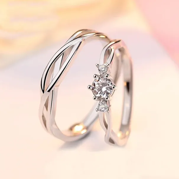 AAA Zirkon Paar gepaart für Frauen Männer Blumenkrone Vorschlag Versprechen verstellbare Ringe Hochzeitstag Schmuck_voghion.com