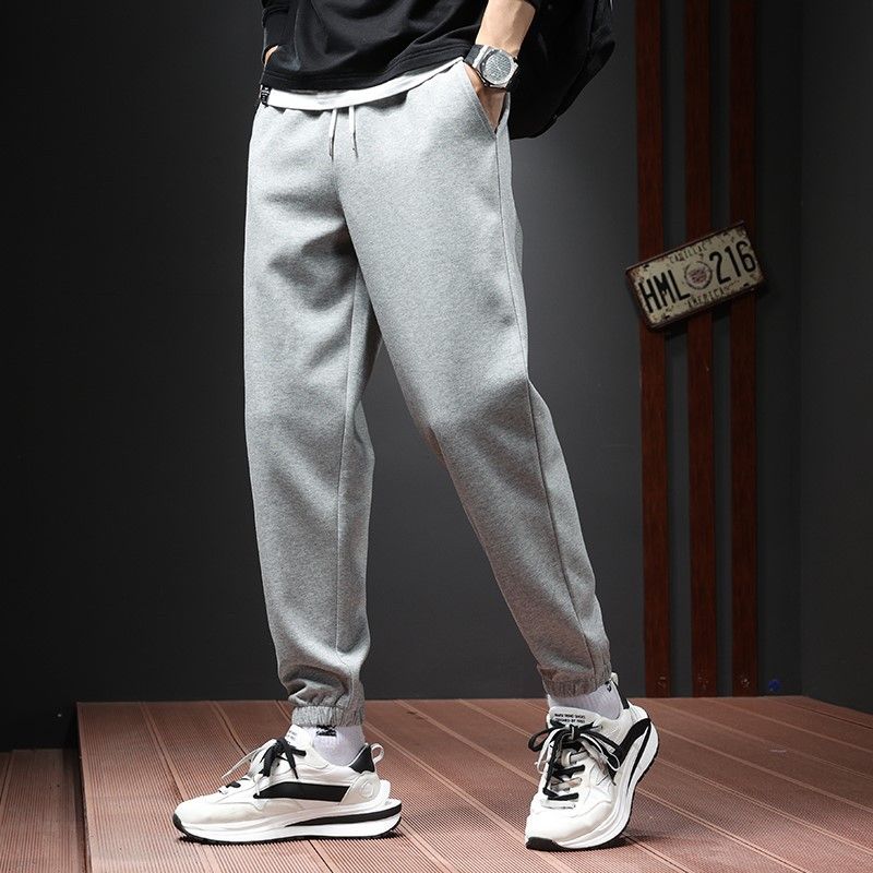 Men's Clothing Simple gray pants trendy men's campus straight loose wide-leg pants boys basketball sports casual nine-point guard pants_voghion.com