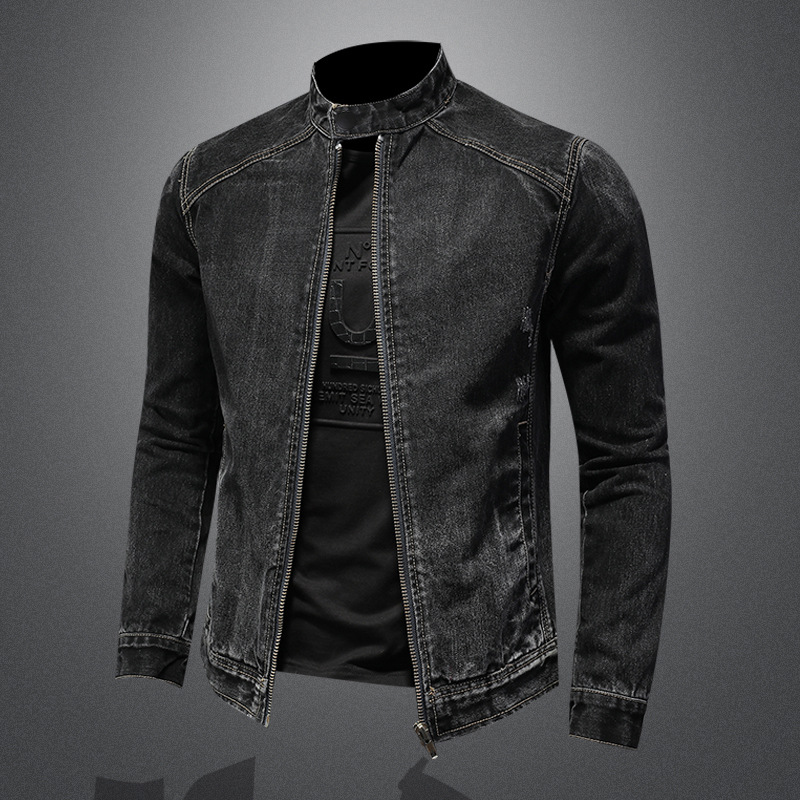 Men's Clothes Spring And Autumn Stand-up Collar Zipper Denim Jacket For Men Plus Size Trend Biker Jacket_voghion.com