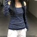Gestreiftes, schulterfreies Langarm-Oberteil im Lazy Style Niche-Stil, vielseitiges, leichtes Cover-Up-T-Shirt zum Abnehmen_voghion.com