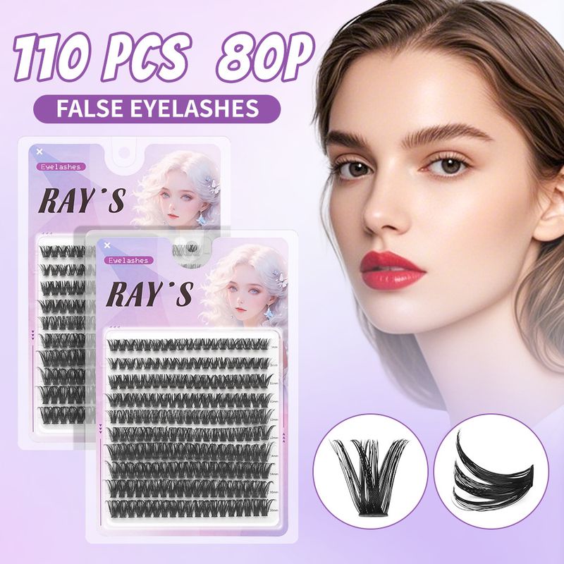 80P Single Cluster Airy Curly Thin Stem Beginner Segmental False Eyelashes_voghion.com