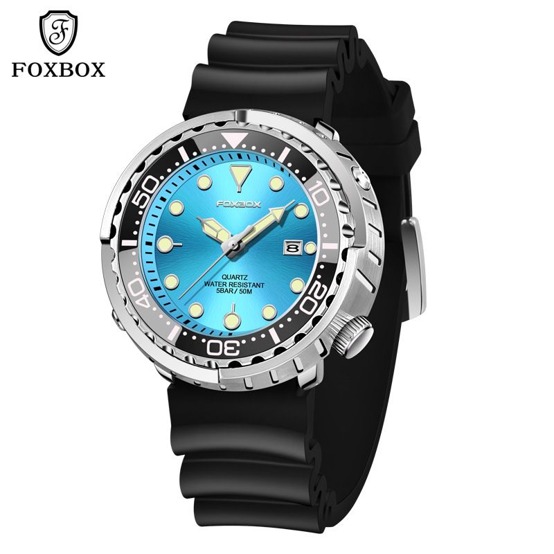 Classico orologio al quarzo a tre lancette con display luminoso, funzione data e lunetta girevole - Cinturino in silicone resistente, vetro minerale, resistente all'acqua_voghion.com