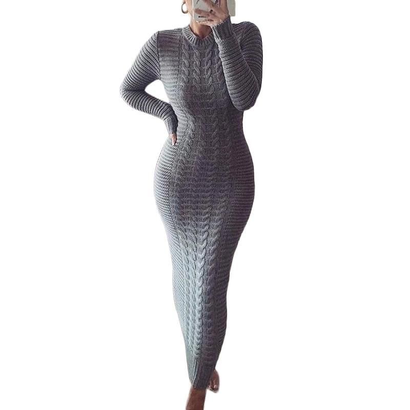 Dámské oblečení Dámské oblečení Módní twist vlněné šaty s dlouhým rukávem_voghion.com