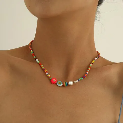Kedjor 2023 Sommar Boho Färgglada Pärlharts Frön Pärlor Handgjorda Krage Nyckelben Choker Halsband För Kvinnor Smycken_voghion.com