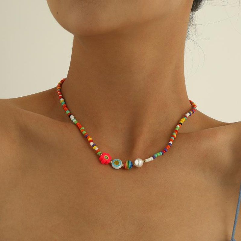 Kedjor 2023 Sommar Boho Färgglada Pärlharts Frön Pärlor Handgjorda Krage Nyckelben Choker Halsband För Kvinnor Smycken_voghion.com