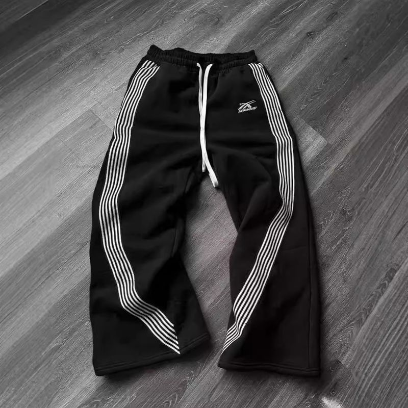 Pantalon de survêtement rétro rayé style hip-hop Y2K pour homme, style Harajuku, style streetwear, ample, décontracté et polyvalent_voghion.com