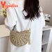 Yogodlns Neue halbrunde Strohtaschen für Frauen Sommer Strand Rattan Tasche handgefertigt gewebt Halbmond Crossbody Handtaschen Bohemia_voghion.com