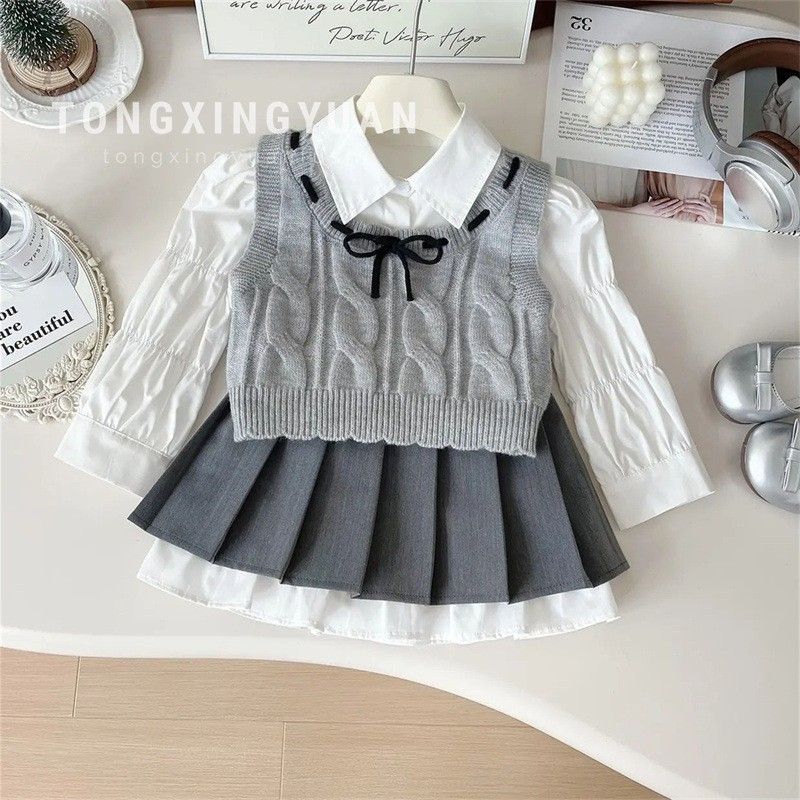 Mother & Kids Girls Rabbit Police Officer Uniform Cute Suit Children's Knitted Vest Skirt Suit_voghion.com