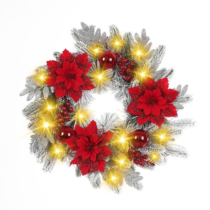 Coroană de Crăciun cu flori decorative, ornament suspendat pentru ușă, coroană de Crăciun din ratan, ornament pentru brad cu susul în jos_voghion.com