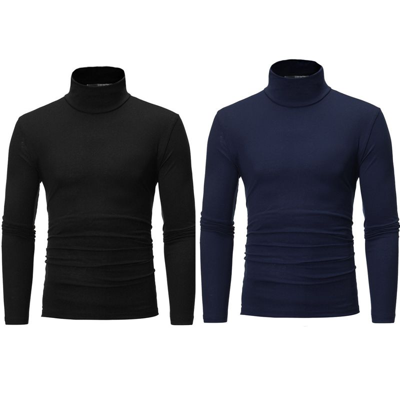 2Pcs Herbst Winter Herren Thermo-Unterwäsche Basic Bottoming Plain T-Shirt Slim Fit Rollkragenpullover Thermo Unterhemd Männliche Tops_voghion.com