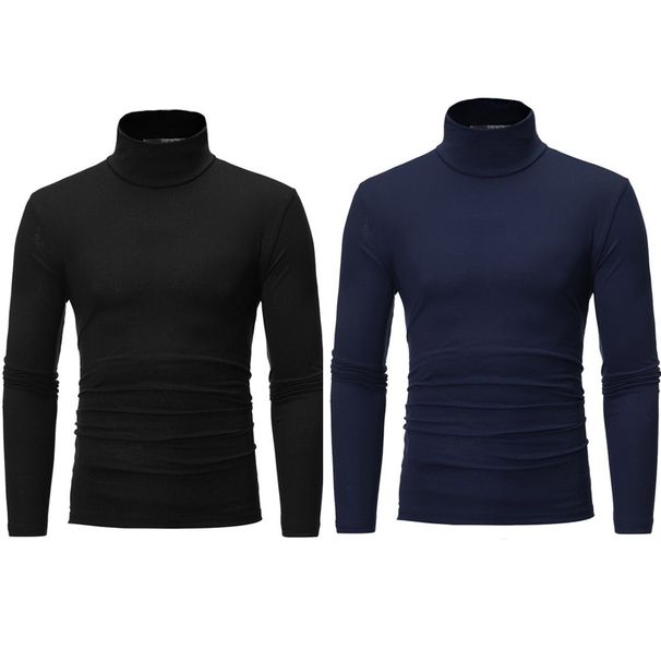 2Pcs Herbst Winter Herren Thermo-Unterwäsche Basic Bottoming Plain T-Shirt Slim Fit Rollkragenpullover Thermo Unterhemd Männliche Tops_voghion.com